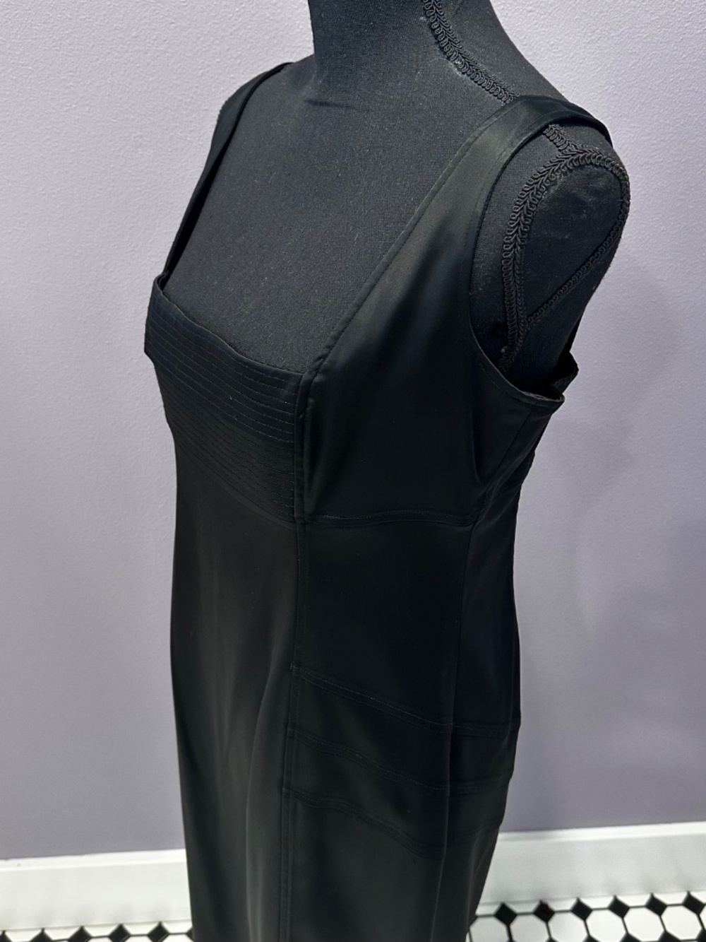 Calvin Klein satin square neck "little black" sheath dress